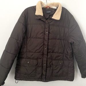 Land’s End women’s jacket x-large brown Sherpa collar puffer